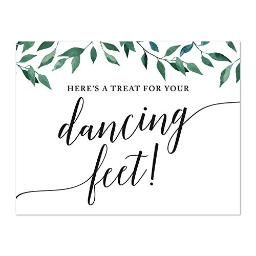 Andaz Press Wedding Party Signs, Natural Greenery Green Leaves, 8.5x11-inch, Here's a Treat for Your Dancing Feet! Flip Flop Sandals High Heels Shoes Dance Floor Reception Sign, 1-Pack - color: Activities Dance Sandals