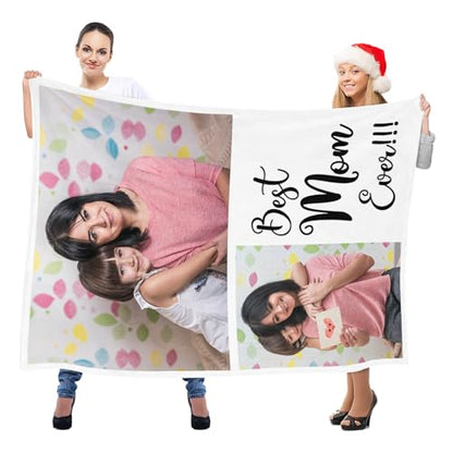 Personalized Blanket with Photo, Custom Blanket with Picture, Customized Photo Blanket, Customize Blanket, Personalized Best Mom Ever Gifts for Mom, Baby, Kid - color: 2 Photos