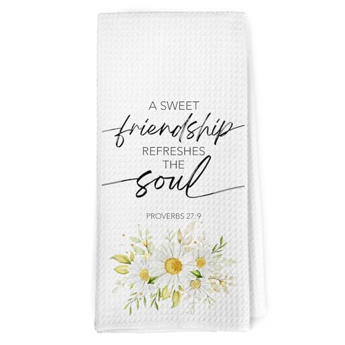 Dibor Daisy Floral Christian Kitchen Towels Dishcloth, Christian Friendship Gifts for Women Dish Towels, Friendship Bible Verse Decorative Hand Tea Towel for Bathroom Kitchen, 16x24 Inch - color: Soul
