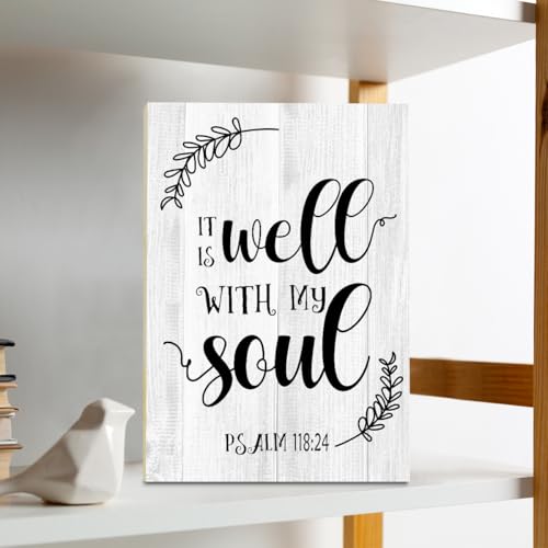 Christian Desk Decor - It Is Well With My Soul, Wood Sign Bible Verses Wall Decor, Religious Gifts Inspirational Gifts For Women Men Prayer, Christian Decor For Home Office Living Room - style: Psalm 118:24