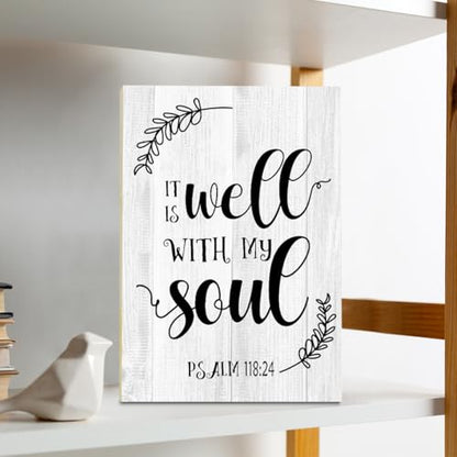Christian Desk Decor - It Is Well With My Soul, Wood Sign Bible Verses Wall Decor, Religious Gifts Inspirational Gifts For Women Men Prayer, Christian Decor For Home Office Living Room - style: Psalm 118:24