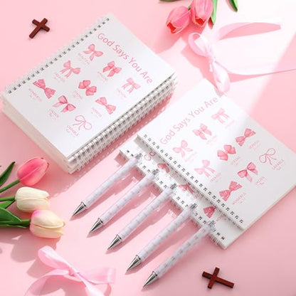Resurhang 10 Set Christ Bow English Spiral Notebook Pen Set Bulk for Women - style: English