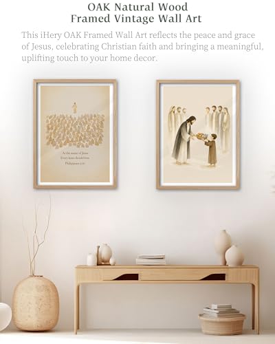 iHery 16x20in Philippians 2:10 Framed Christian Wall Art - color: OAK Framed Bow, size: 20"L x 16"W