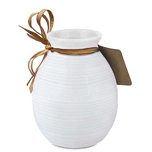 Lighthouse Christian Products Strength for Today and Hope for Tomorrow with Hand Tied Sign White 5 x 4 Ceramic Vase - style: Strength Hope