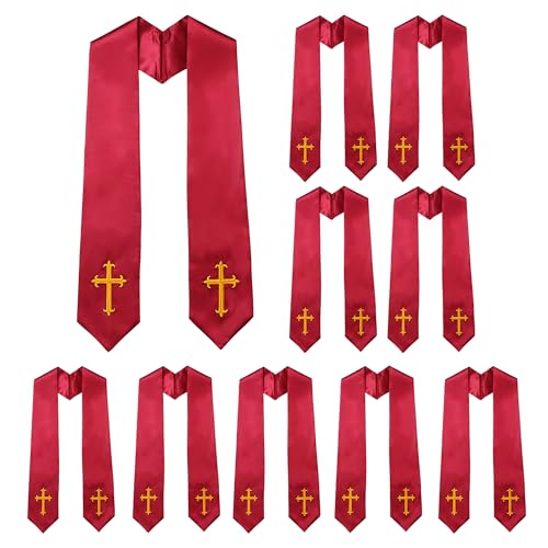 10 PC Clergy Stole & Choir Stole Bulk 60/72" - color: Maroon, size: 72 inch