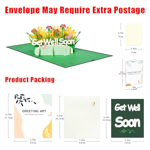GREETING ART Get Well Soon Pop Up Card, Get Well Card Gift for Women Men - color: Get Well Soon Sunflower