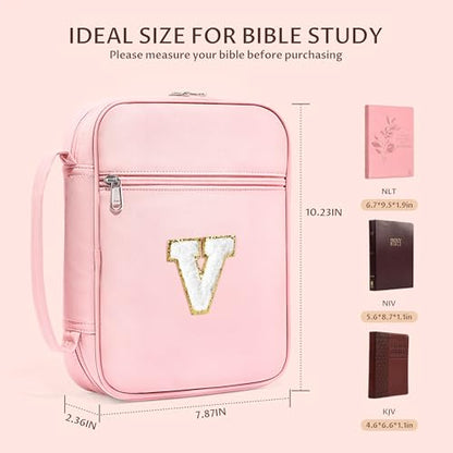 WOBAGMEN Bible Cover for Women,Pink PU Leather Personalized Bible Case with Bible Study Supplies,Including Tabs and Highlighter Set, Faith Chiristain Gift for Women Girls (Pink, V) - size: V