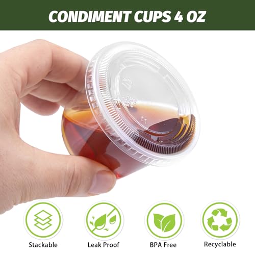 360 Pack 4 oz Condiment Containers with Lids, Disposable Sauce Cups - size: 4oz-360p