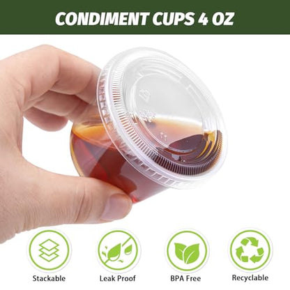 360 Pack 4 oz Condiment Containers with Lids, Disposable Sauce Cups - size: 4oz-360p