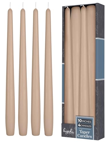 Hyoola Tall Taper Candles - 10 Inch Sahara Beige Unscented Dripless Taper Candles - 8 Hour Burn Time - 4 Pack - color: Sahara Beige, size: 10 Inch