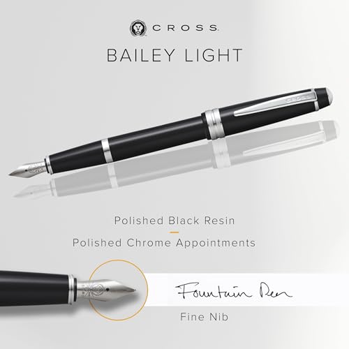 Cross Bailey Light Polished Black Resin Fountain Pen, Fine Nib