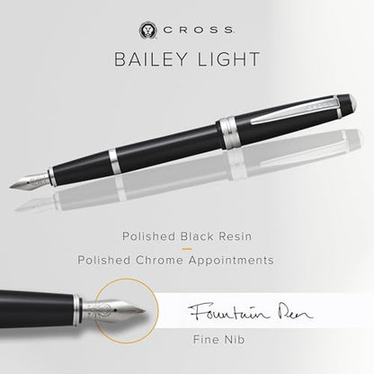 Cross Bailey Light Polished Black Resin Fountain Pen, Fine Nib