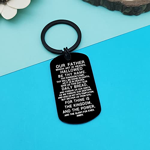 Dabihu Christian Gift Keychain Religious Gift Bible Verse Keyring Baptism Christmas Easter Birthday First Communion Gift - color: Our Father Which Art in Heaven Hallowed Be Thy Name Black Keychain