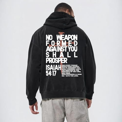 Christian Hoodies Men Jesus No Weapon Formed Against You Sweatshirts Faith God Oversized Acid Wash Graphic Pullover - color: Black, size: Medium