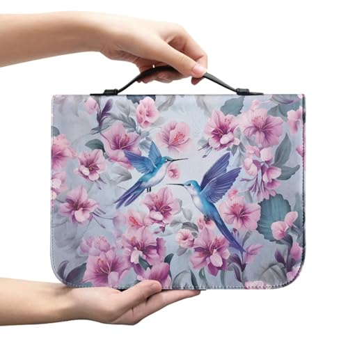 Hummingbird Flower Bible Covers Case for Women Waterproof PU Leather Bible Carrying Case for Man Bible Protector Zip Around Bible Organizer Bag - color: Hummingbird Flower, size: 2XL