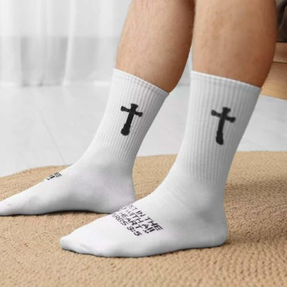 Unisex Cross Socks,Gifts for Christian On Easter and Christmas - color: Proverbs 3:5 - White