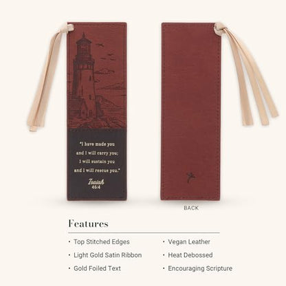 Christian Art Gifts Faux Leather Scripture Bookmark: I Will Carry You - color: Brown Lighthouse/Carry You
