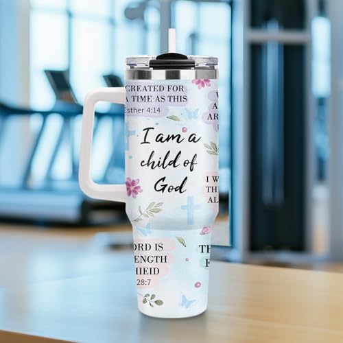 Christian Gifts for Women, 40oz Religious Tumbler with Handle , I Am a Child of God Stainless Steel Insulated Travel Mug, Mother's Day Birthday Inspirational Scripture Present for Mom Grandma Sister - color: Religious-D-276-E