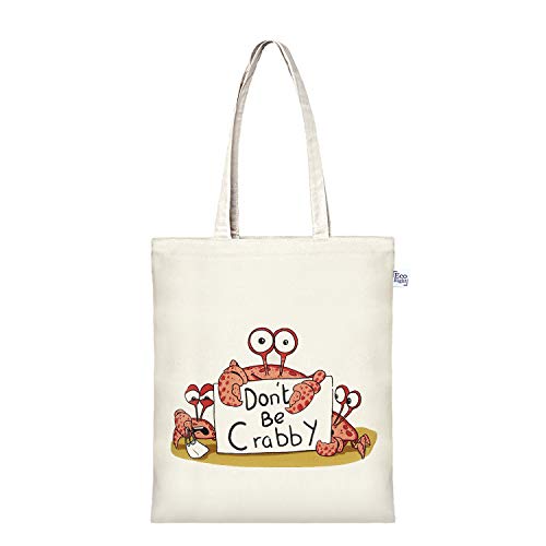 Ecoright Tote Bag for Women with Zipper, Small Tote Bag, Canvas Bag, Reusable Cotton Bag for Beach, Grocery, School & Work - color: Don't Be Crabby