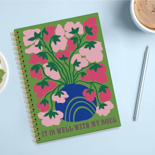 It Is Well with My Soul Hardcover 160 Pages Lined Spiral Notebooks, Christian Bible Journal Notebooks, Coquette Christian Scripture Office Inspirational Supplies Gifts for Women Coworker Mentor - color: Multi & Green & Red