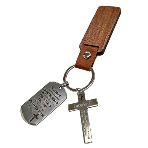 Christian Keychain with Bible Verse - Joshua 1:9 Luke 1:37 Cross Key Ring, Religious Inspirational Gift for Men Women Christian Keychain with Bible Verse