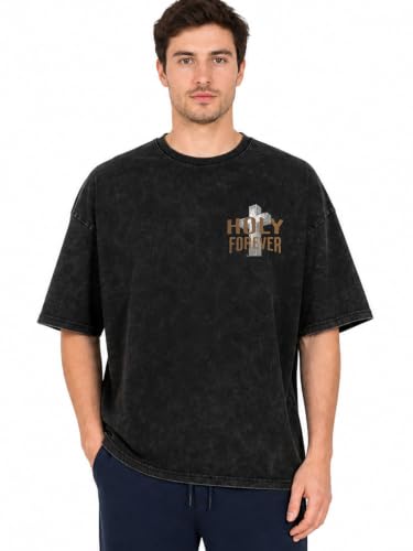 Christian Oversized Graphic T Shirt Vintage Wash Faith Cotton Tee - size: Medium