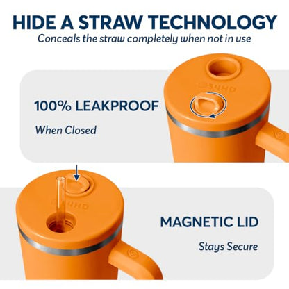 34HD Orange 40oz Insulated Tumbler with Handle and Reusable Hidden Straw - color: Orange