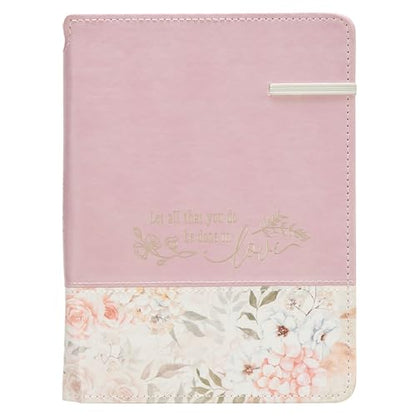 Christian Art Gifts Classic Journal w/Pen Holder & Elastic Closure, Done in Love - 1 Corinthians 16:14 Bible Verse, Inspirational Scripture Notebook ... Marker, 336 Lined Pages, Floral Dusty Lilac