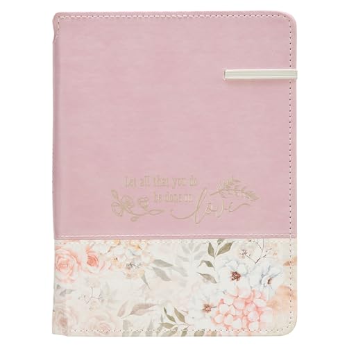 Christian Art Gifts Classic Journal w/Pen Holder & Elastic Closure, Done in Love - 1 Corinthians 16:14 Bible Verse, Inspirational Scripture Notebook ... Marker, 336 Lined Pages, Floral Dusty Lilac