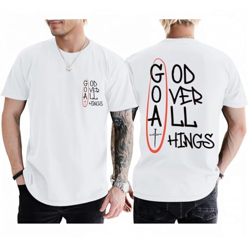 Christian God Over All Things Shirt for Men Jesus Religious Shirts Faith Bible Verse Tshirt Cross Graphic Tee Top - color: White, size: Medium