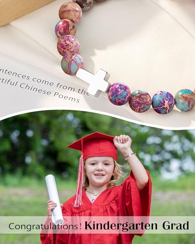 UPROMI Cross Bracelet for Girls Baptism Communion Confirmation Gifts, Kindergarten/Preschool/5th Grade/8th Grade Graduation Gifts - style: Kindergarten Grad