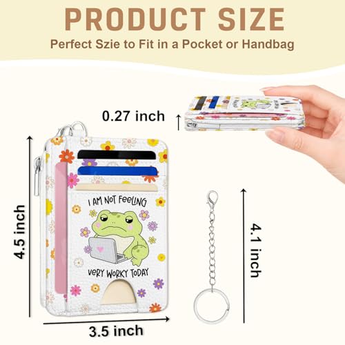 Funny Humor Frog Wallet, Slim RFID Blocking Credit Card Holder with Keychain, Small Zipper Coin Pocket Mini Wallet, Thin Front Pocket Card Case with ID Window, Friends Coworker Office Gift - color: Frog