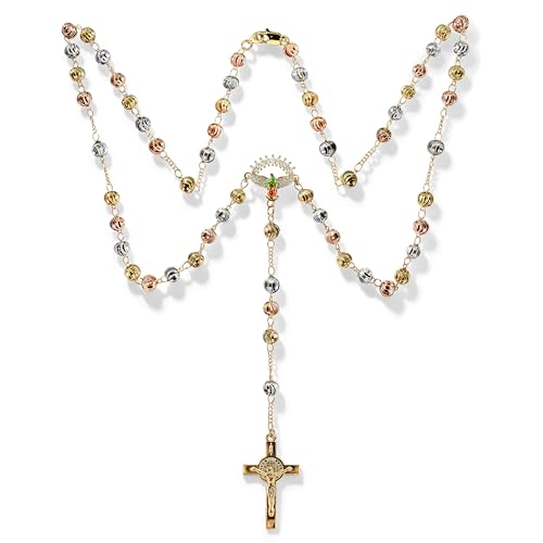 Catholic Rosary,Our Lady Of Guadalupe Centerpiece and Crucifix - color: Gold-01