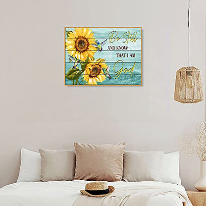 Bysincy 5D DIY Diamond Painting Kits for Adults Sunflower 12x16inch,Round Full Drill Resin Beads Diamond Art Dots Craft Set,Be Still and Know that I Am God - color: Sunflower