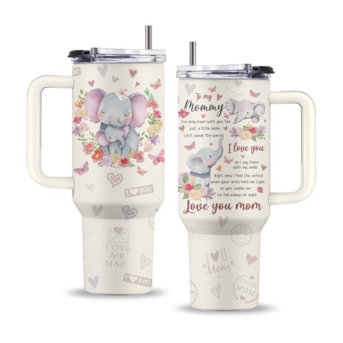 Mom 40oz Tumbler, with Handle & Straw, Stainless Steel Coffee Cup - color: New Mom