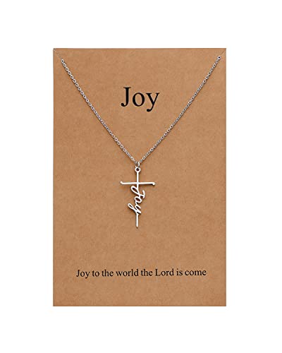 Lcherry Faith Cross Pendant Necklace for Women Religious Christian Jewelry Birthday Christmas Gifts for Women - style: 40-Joy