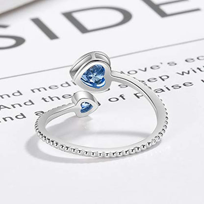 Step Forward 925 Sterling Silver Birthstone Rings for Women - Adjustable Open Heart Ring Constellation Month Band for Her Birthday Gifts Jewelry - color: December