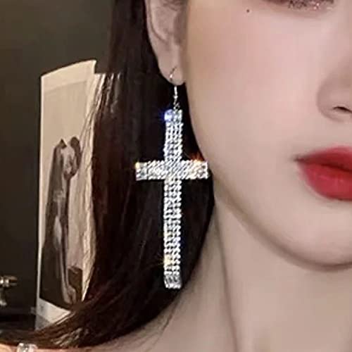 Wekicici Rhinestone Cross Drop Earrings - Fashion Tassel Hoop Earrings with Crystal Cross Design - Accessories for Women