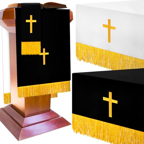 Cutecrop 3 Set Parament Table Runner Altar Cloth Black and White - color: Black and White
