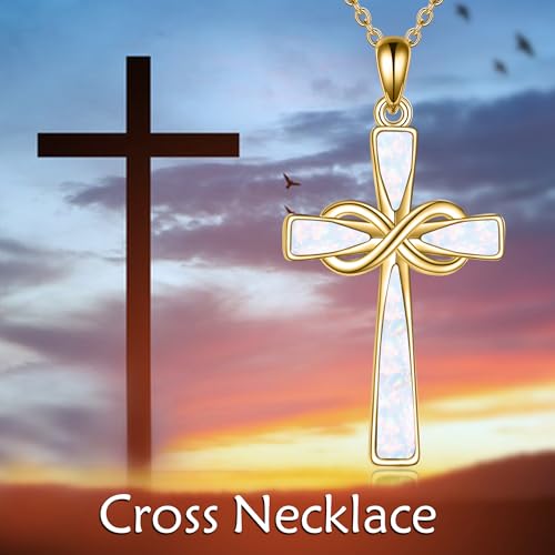 Infinity Cross Necklace S925 Sterling Silver Turquoise/Wooden/Opal/Abalone Cross Pendant Necklaces Christian Jewelry Gifts For Women - style: 18k Gold Plated Opal Cross