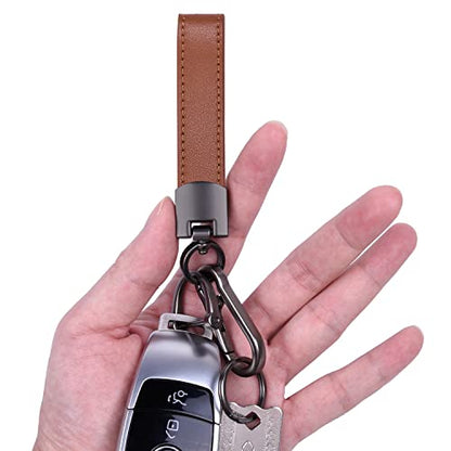 Wisdompro Genuine Leather Car Keychain, Universal Key Fob Keychain - color: Brown (Carabiner Clip)