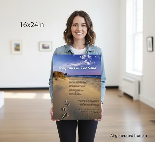 Framed-Footprints in the Sand Canvas Wall Art-16x24in - color: Purple footprints, size: 24"L x 16"W