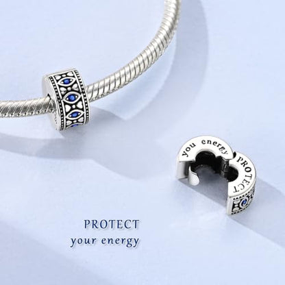 Clip Stopper Beads Fit For Pandora Bracelet, Spacer Charms For Bracelets - color: Blue Eye-2Pack