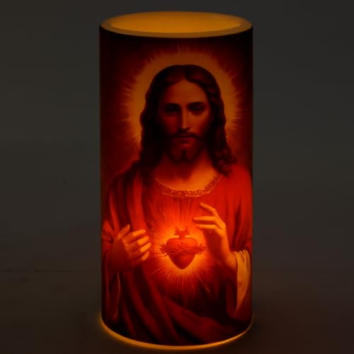 Religious Flameless Devotional Candle 2 Pack - Bundle with 2 Jesus Sacred Heart, Lady Guadalupe, Candles for Vigils, Prayers, Blessing, Ceremonies | Flameless Candle 3" x 6"