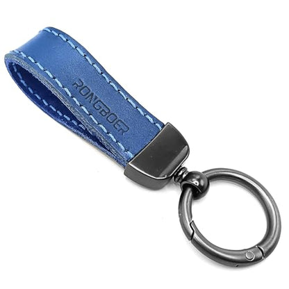 Double-Sided Cowhide Keychain for Car Keys, Vegetable-Tanned - color: Blue