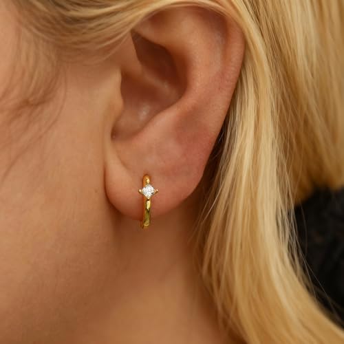 Small Gold/Silver Hoop Earrings for Women - color: Square CZ Hoop