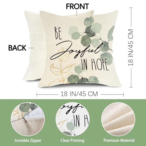 Eucalyptus Leaves Christian Inspirational Decorative Throw Pillow - color: Leaf, size: 18" x 18" (Pack of 4)