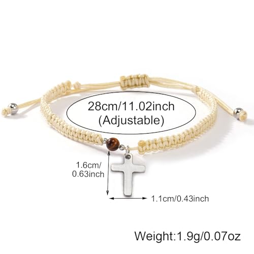 Christian Gifts for Women Men,Adjustable Religious Cross Brided String Faith Bracelet,Minimalism Catholic Baptism Accessories Jewelry Gifts Friendship - color: Beige