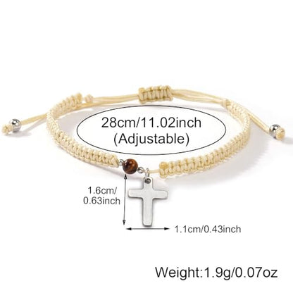 Christian Gifts for Women Men,Adjustable Religious Cross Brided String Faith Bracelet,Minimalism Catholic Baptism Accessories Jewelry Gifts Friendship - color: Beige