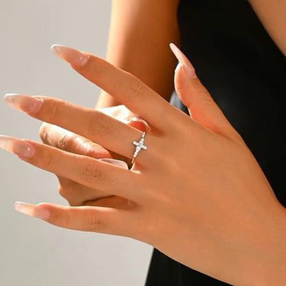 925 Sterling Silver Infinity CZ Cross Ring for Women